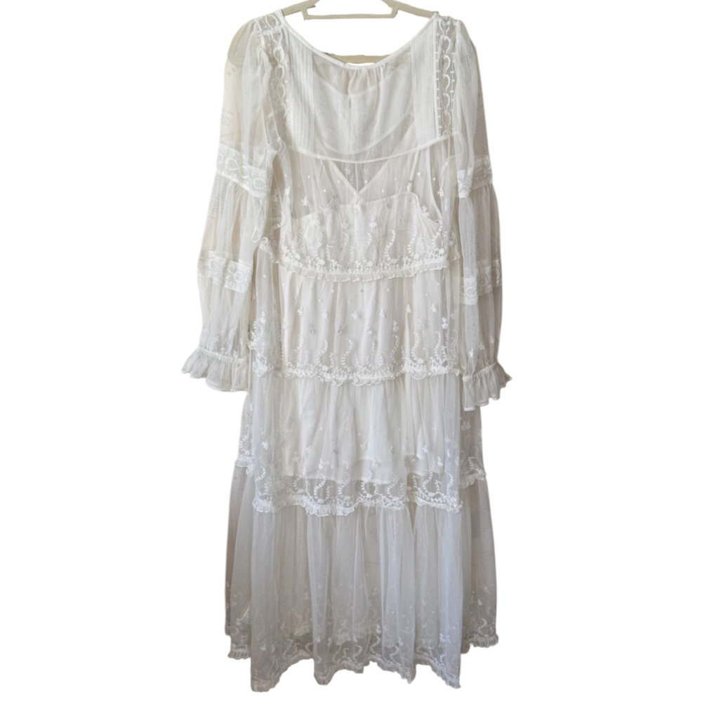 New Free People Stevie Sheer Lace Maxi Dress $228 X-SMALL Ivory Boho Embroidered - Picture 6 of 7